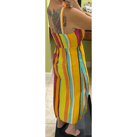 Gianni Bini linen striped midi dress yellow pink turquoise small NWT - Picture 6 of 8